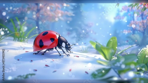 Wallpaper Mural   Ladybug perched atop snow-covered ground near lush, green plant Torontodigital.ca