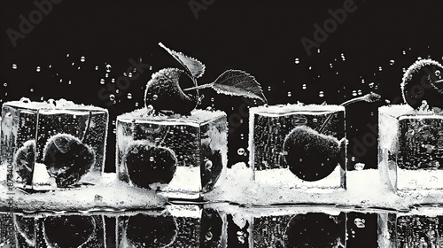 Wallpaper Mural  Three glass vases filled with water and a plant sprouting from them in black and white Torontodigital.ca