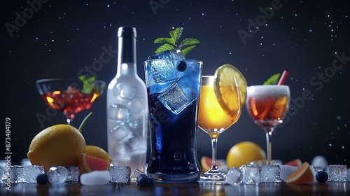 Wallpaper Mural  Wooden table with glasses containing various drinks and ice cubes Torontodigital.ca