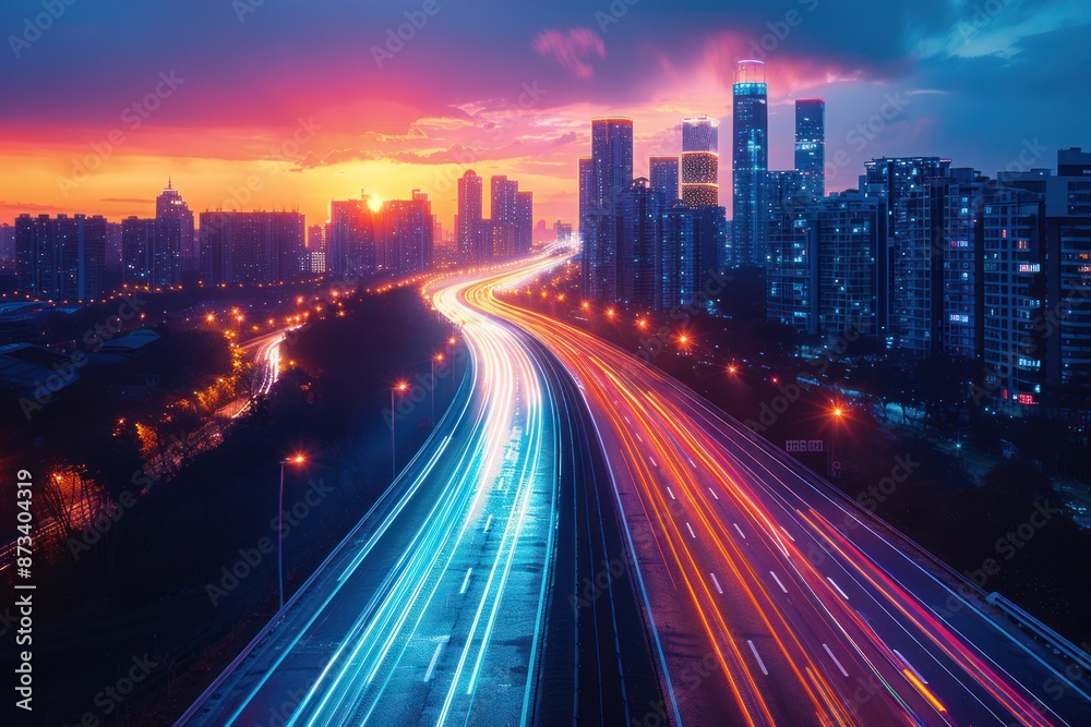 Nighttime Cityscape with Light Trails Nighttime Cityscape with Light Trails