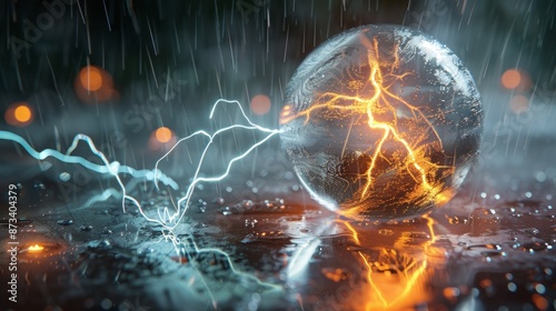 Energy field in rainy weather with small lightnings.
