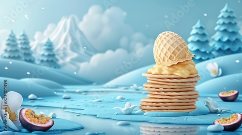 Wallpaper Mural   A snowy landscape features a stack of cookies with an ice cream cone on top Torontodigital.ca