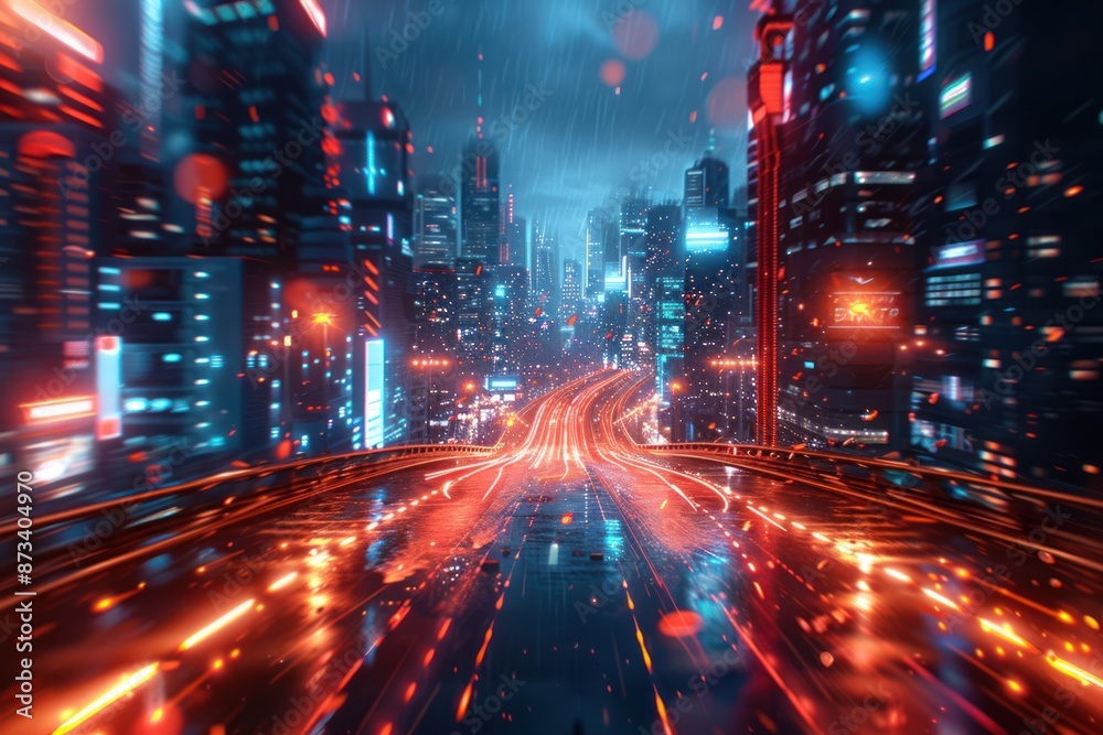 Cyberpunk Cityscape with Rain and Neon Lights Cyberpunk Cityscape with Rain and Neon Lights