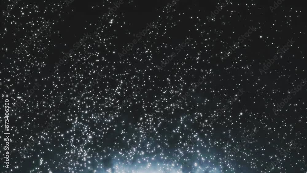 Dust particles on black background. Abstract dust particles with white light bokeh, snow glare and flare sparkles