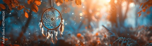 Dream catcher hanging from a tree in the woods, fortune teller concept