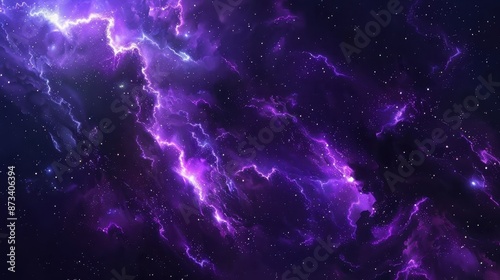 Cosmic nebula with vibrant purple and blue hues, interspersed with bright stars, resembling a celestial storm