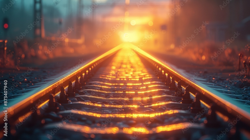 Railway rails, close-up, go into the distance Railway rails, close-up, go into the distance