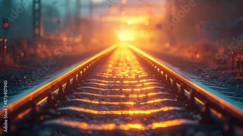 Railway rails, close-up, go into the distance