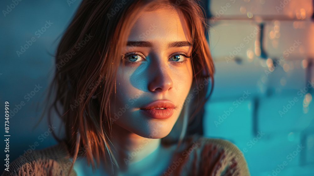 Young woman's emotional face on a simple background. An amazing portrait of youthfulness and elegance. Young woman's emotional face on a simple background. An amazing portrait of youthfulness and elegance.