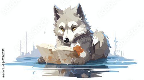 Wolf Reading 2d flat cartoon vactor illustration wa