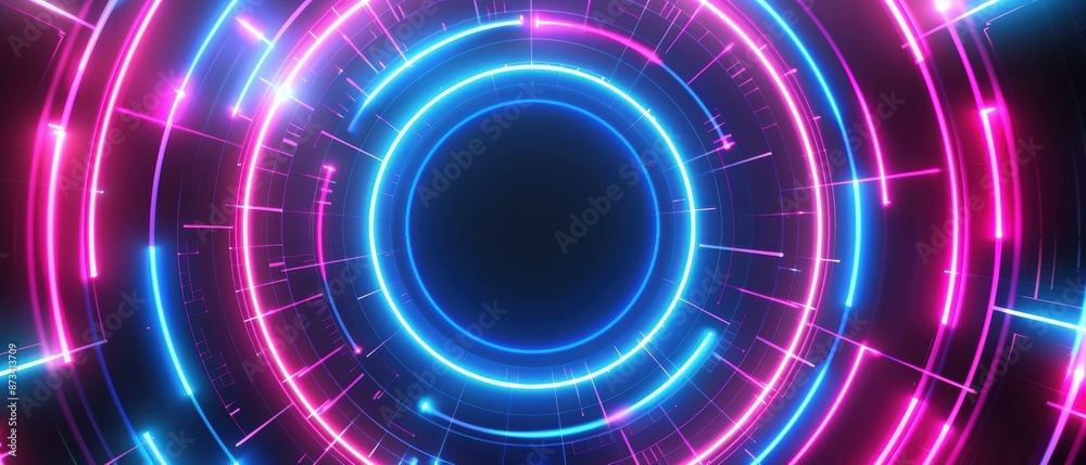 Vibrant glowing neon circles in pink and blue tones creating a futuristic and dynamic abstract background, perfect for technology-themed designs. Vibrant glowing neon circles in pink and blue tones creating a futuristic and dynamic abstract background, perfect for technology-themed designs.