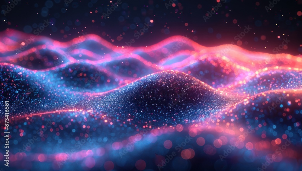 Obraz premium Abstract Glittering Waves in a Cosmic Setting