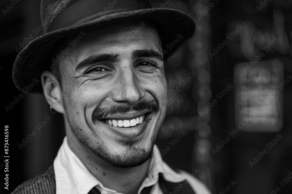 Hispanic handsome man smiling, gangster