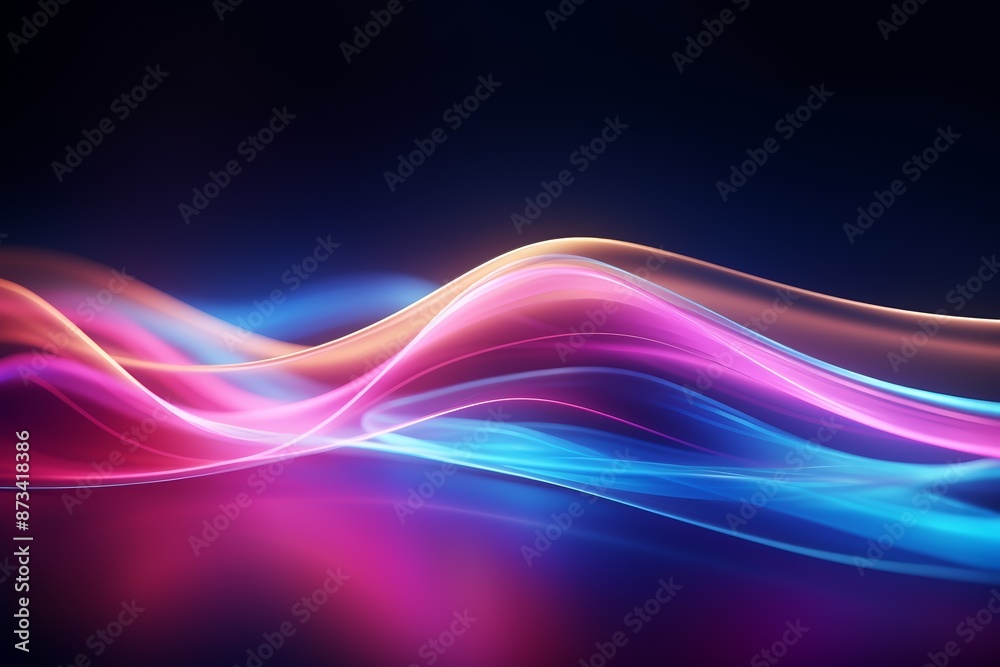 Colorful, wavy lines in various shades of blue, pink, and purple flow smoothly against a dark background, creating a vibrant and abstract visual. Colorful, wavy lines in various shades of blue, pink, and purple flow smoothly against a dark background, creating a vibrant and abstract visual.