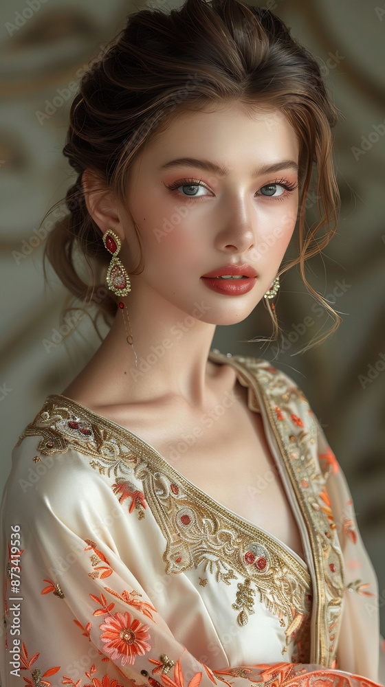 Elegant Woman with Golden Jewelry and Red Eyes Portrait Elegant Woman with Golden Jewelry and Red Eyes Portrait