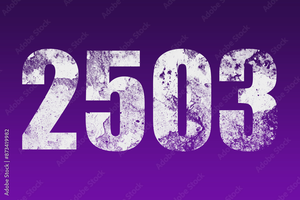 flat white grunge number of 2503 on purple background.	