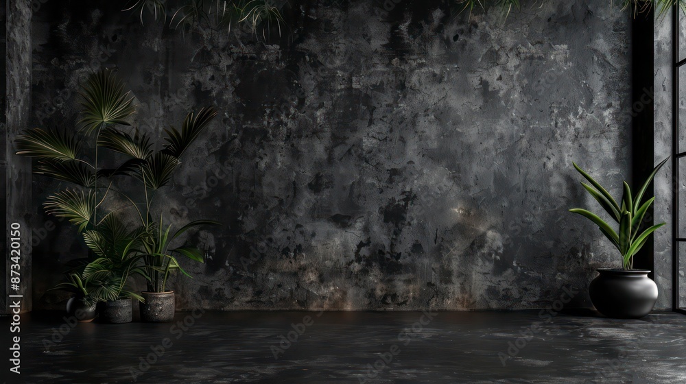Dark Gray Cement Wall and Studio Room Interior: Perfect Backdrop for Product Displays or Exercise Spaces Dark Gray Cement Wall and Studio Room Interior: Perfect Backdrop for Product Displays or Exercise Spaces