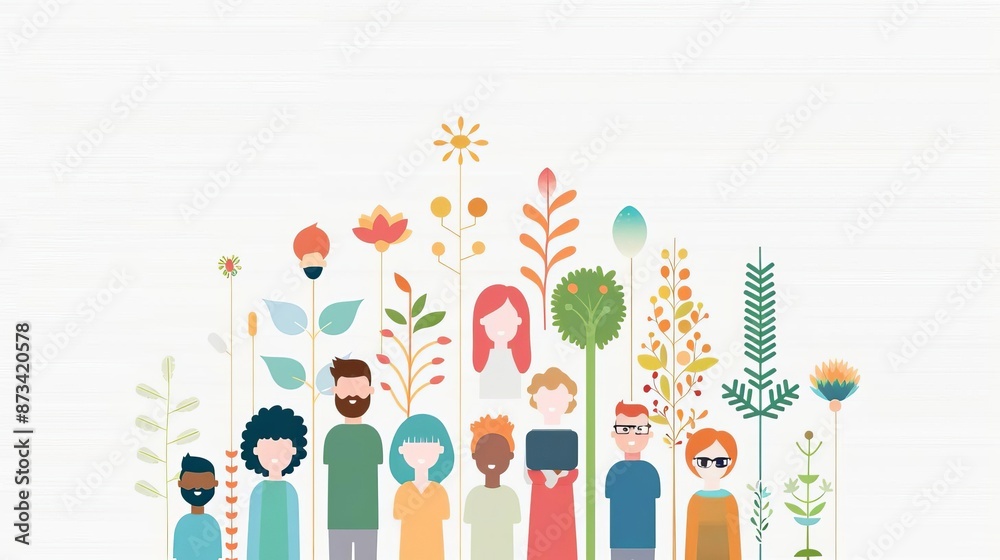 Inclusive hiring growth, multicultural team working, flat design illustration Inclusive hiring growth, multicultural team working, flat design illustration