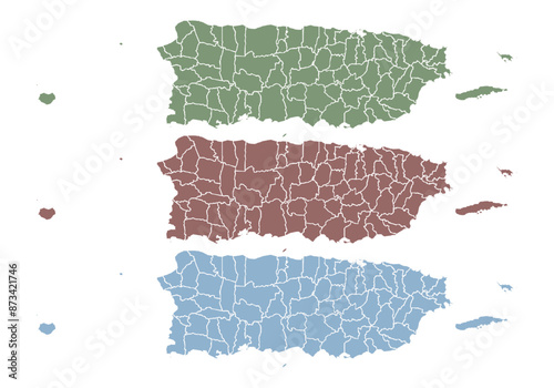 Mapa de Puerto Rico de color verde, rojo y azul