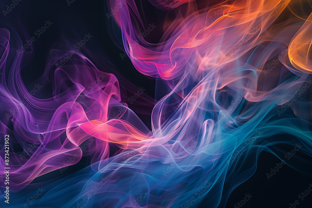 Floating smoke-like shapes in various colors on a black background, creating an ethereal and mesmerizing visual effect. Floating smoke-like shapes in various colors on a black background, creating an ethereal and mesmerizing visual effect.