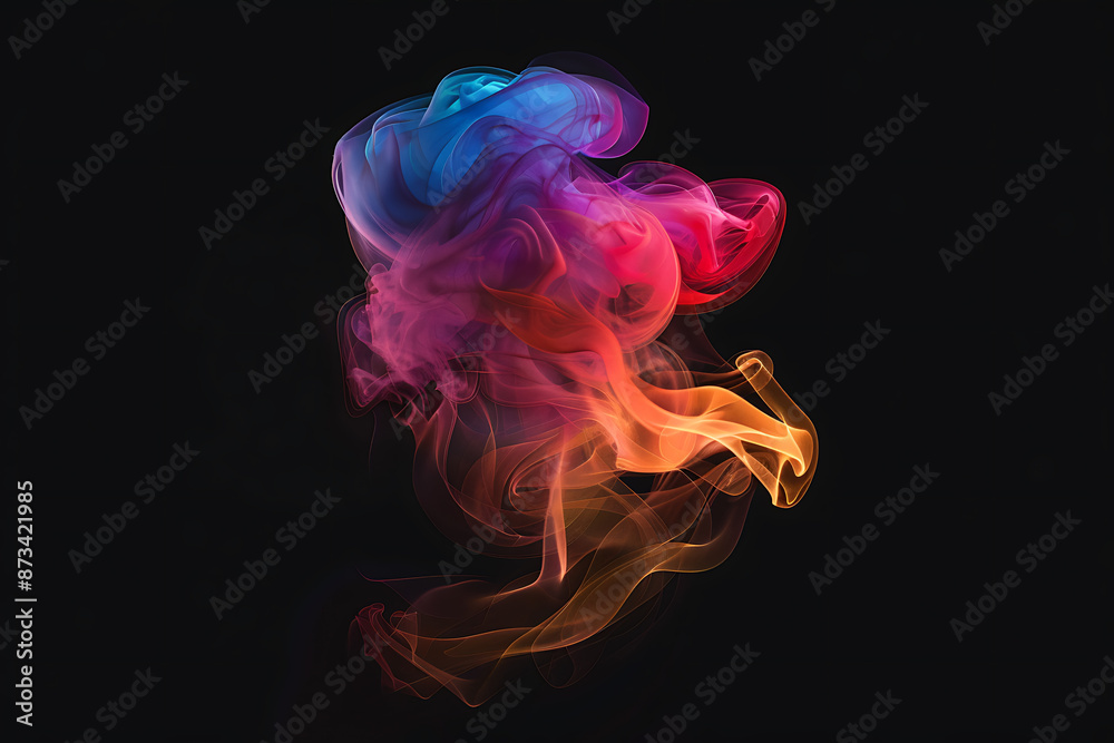 Floating smoke-like shapes in various colors on a black background, creating an ethereal and mesmerizing visual effect. Floating smoke-like shapes in various colors on a black background, creating an ethereal and mesmerizing visual effect.