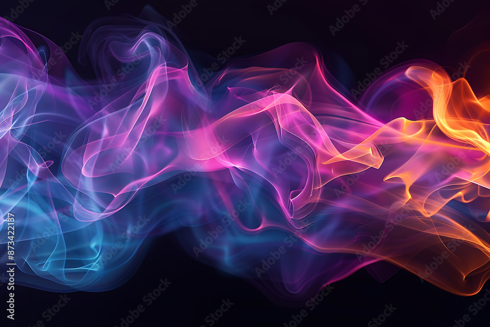 Floating smoke-like shapes in various colors on a black background, creating an ethereal and mesmerizing visual effect. Floating smoke-like shapes in various colors on a black background, creating an ethereal and mesmerizing visual effect.