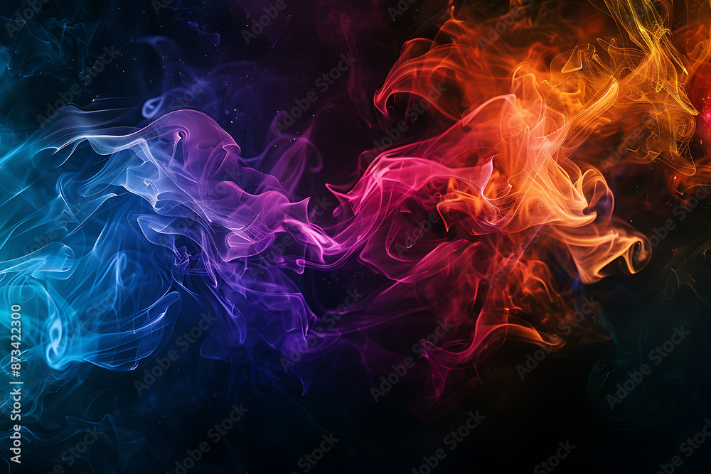 Floating smoke-like shapes in various colors on a black background, creating an ethereal and mesmerizing visual effect. Floating smoke-like shapes in various colors on a black background, creating an ethereal and mesmerizing visual effect.