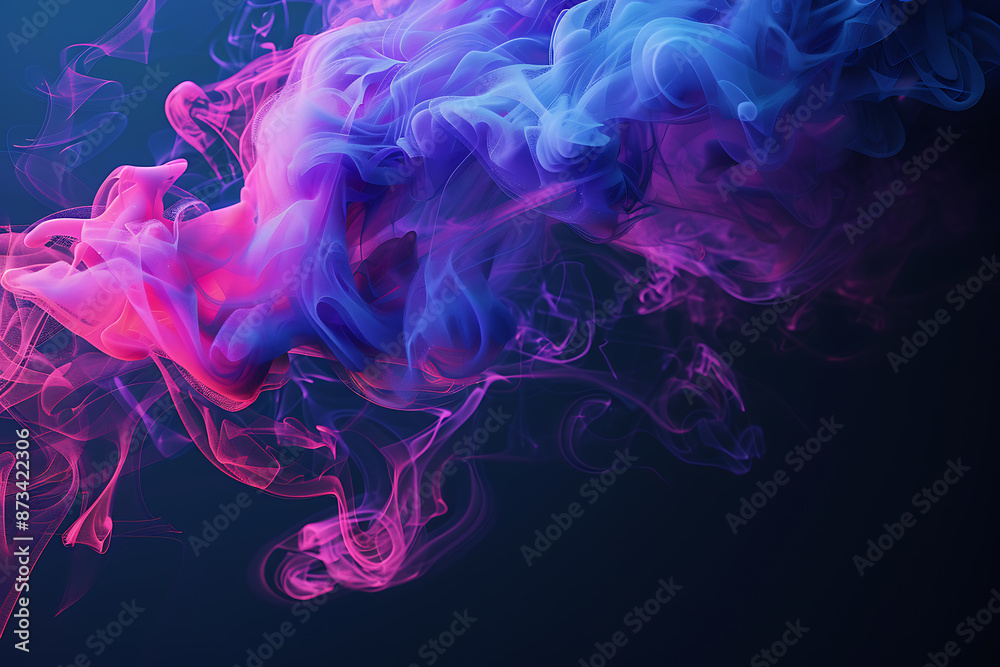 Fototapeta premium Floating smoke-like shapes in various colors on a black background, creating an ethereal and mesmerizing visual effect.