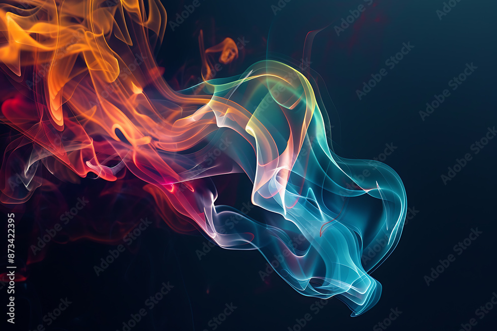 Floating smoke-like shapes in various colors on a black background, creating an ethereal and mesmerizing visual effect. Floating smoke-like shapes in various colors on a black background, creating an ethereal and mesmerizing visual effect.