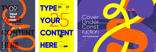 A vibrant set of posters featuring customizable text and content areas, perfect for modern marketing campaigns. These designs use bold colors and abstract shapes, ideal for exhibitions.