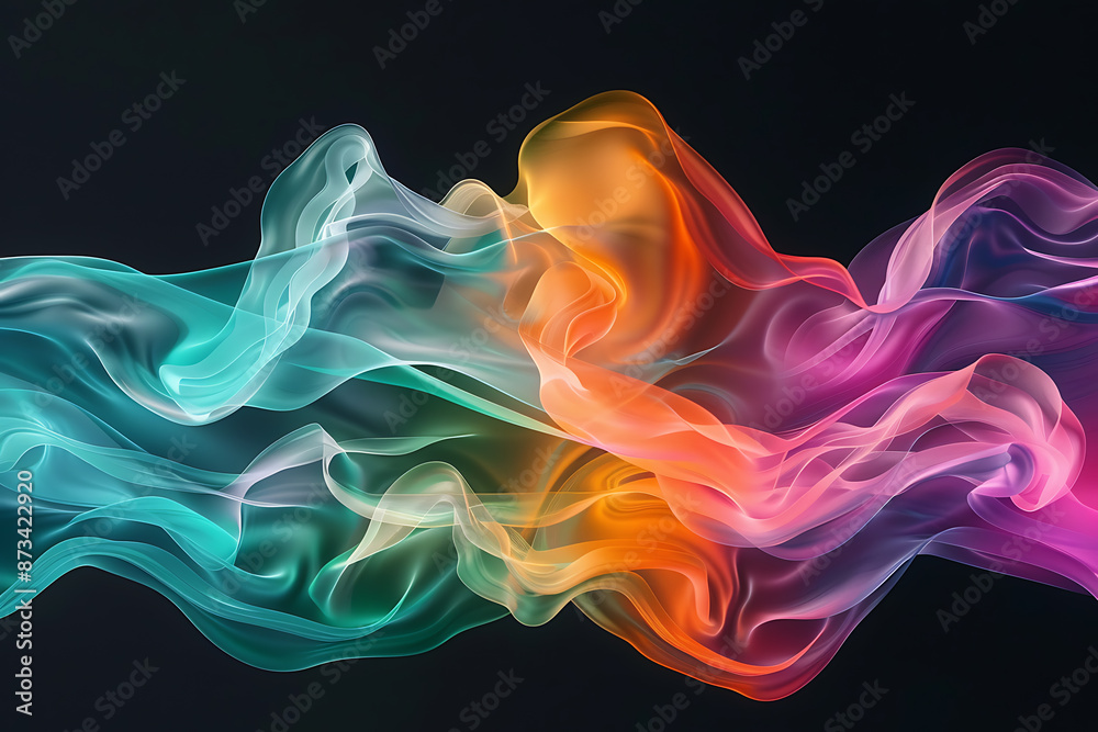 Floating smoke-like shapes in various colors on a black background, creating an ethereal and mesmerizing visual effect. Floating smoke-like shapes in various colors on a black background, creating an ethereal and mesmerizing visual effect.