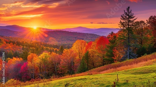 Autumnal Sunrise Over Mountain Landscape