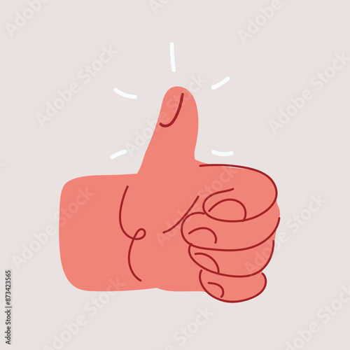 Carton vector illustration of female hand showing thumbs up sign against white background.