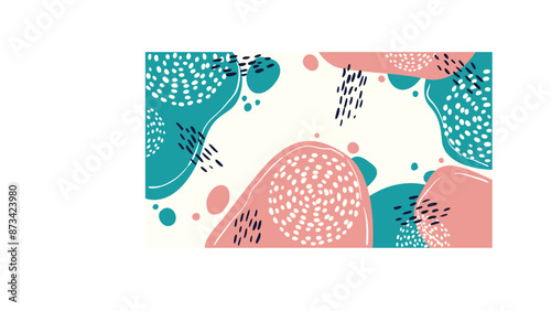 Abstract vector illustration with pink turquoise chaotic spots traces and circles