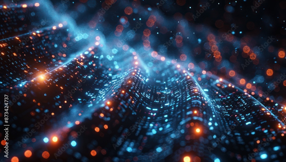 Obraz premium Abstract Digital Landscape with Glowing Lights