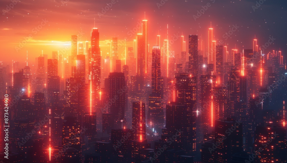 Fototapeta premium Futuristic Cityscape with Neon Lights