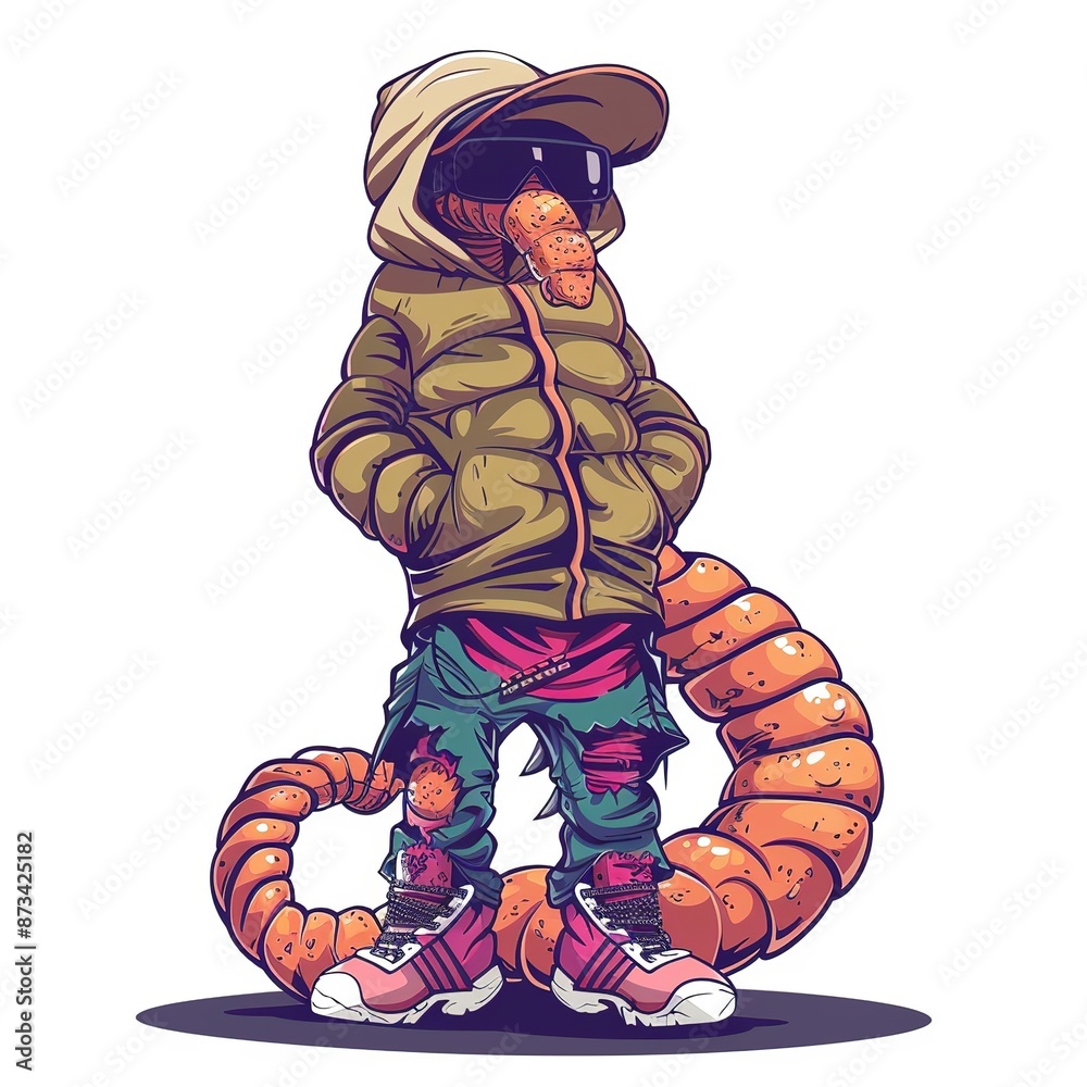 Obraz premium Earthworm Streetwear fashion cartoon isolated whitebackground