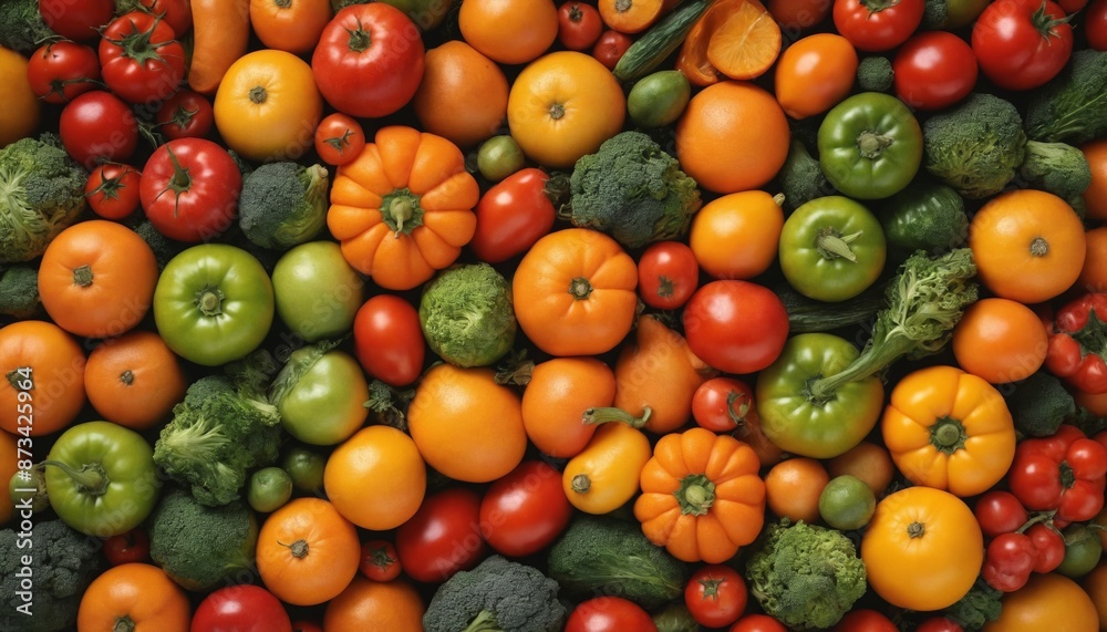 A symphony of colors: a close-up view of ripe and unripe tomatoes and peppers