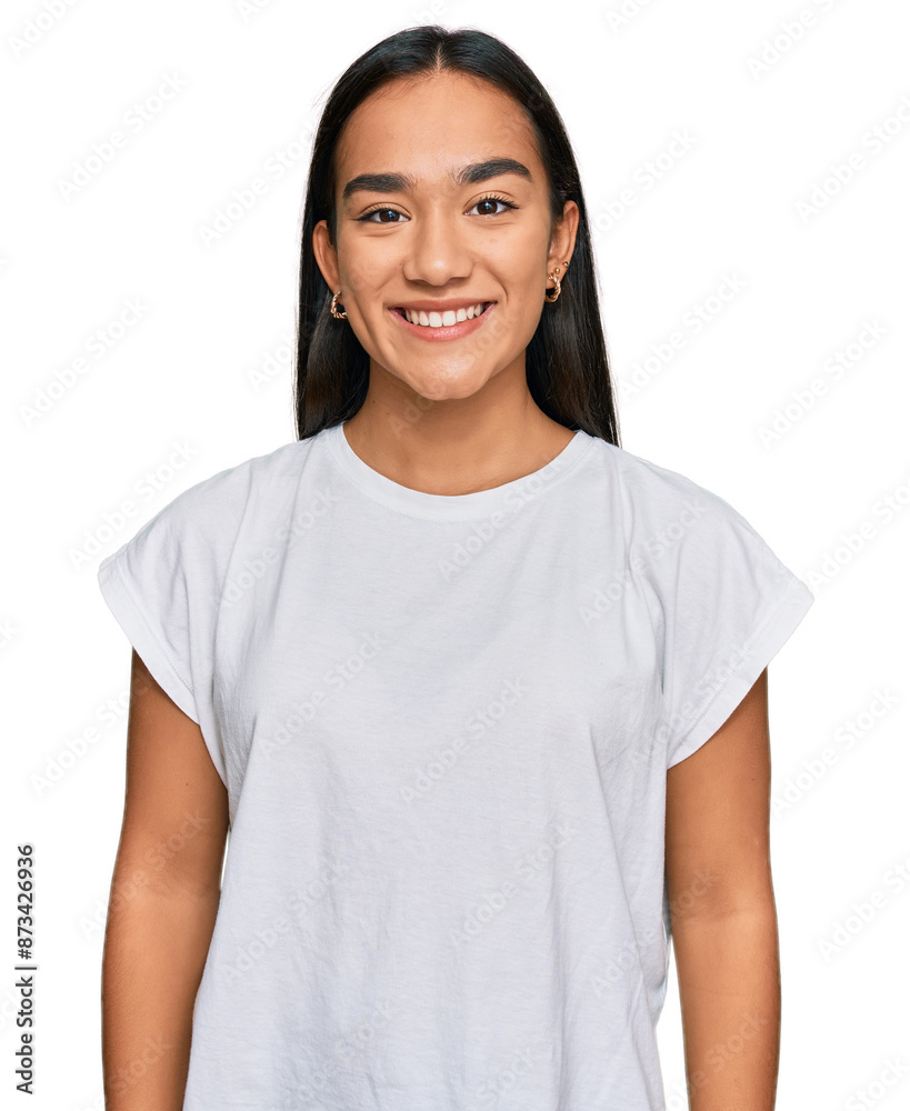 Young asian woman wearing casual white t shirt with a happy and cool smile on face. lucky person. Young asian woman wearing casual white t shirt with a happy and cool smile on face. lucky person.
