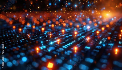 Wallpaper Mural Abstract Digital Background with Glowing Numbers and Lights Torontodigital.ca