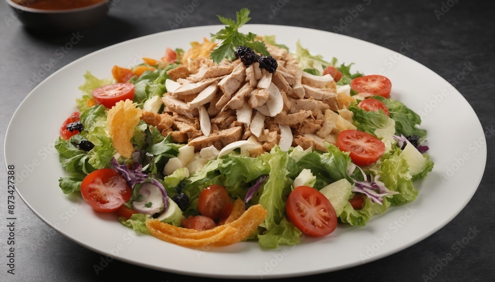 A fresh and flavorful chicken salad with crispy vegetables A fresh and flavorful chicken salad with crispy vegetables