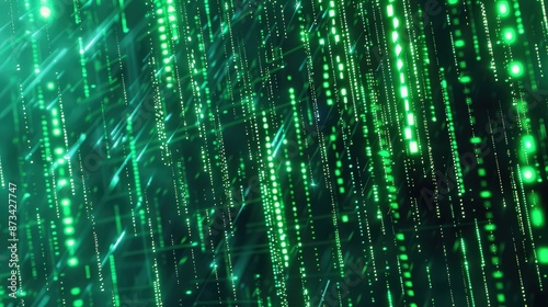 A backdrop of cascading digital rain, with neon green matrix-style code falling in waves, symbolizing the flow of information in the digital age.