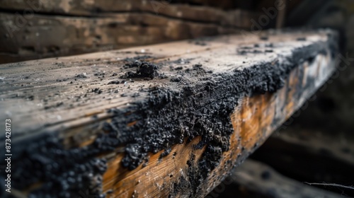 Wallpaper Mural Close-Up of Black Mold on Wooden Beam in Damp Environment Highlighting Structural Damage Torontodigital.ca