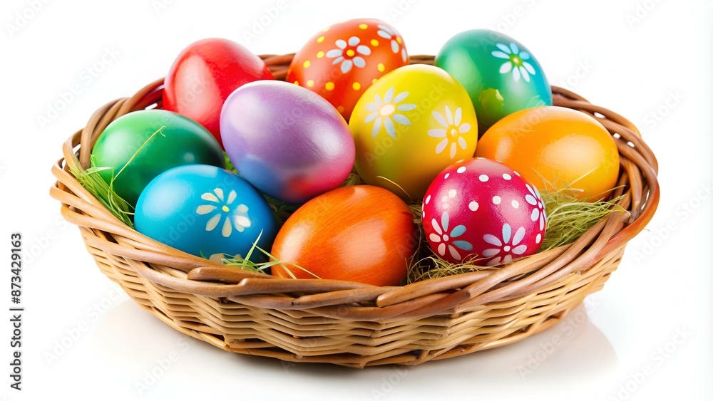Colorful easter eggs in the basket isolated on a white Colorful easter eggs in the basket isolated on a white