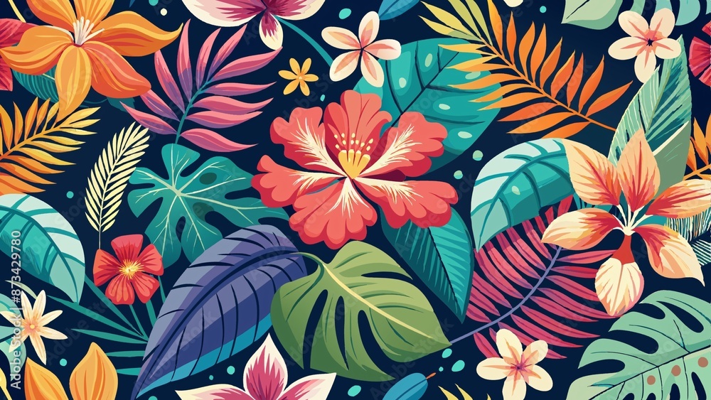 the vibrant spirit of the Aloha State with a colorful and whimsical pattern that captures the essence of Hawaii, from the lush green foliage to the bright blue waters and vibrant sunsets