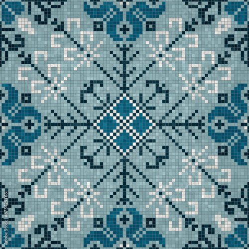 Mosaic tiles  background, seamless vector pattern
