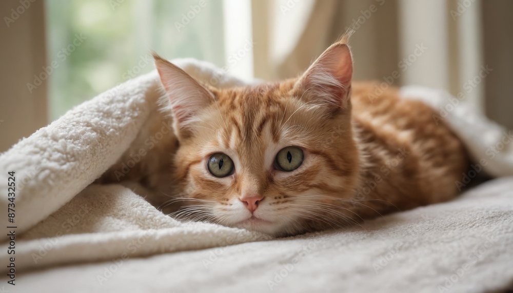 Obraz premium A tabby cat's serene moment in a sunlit room