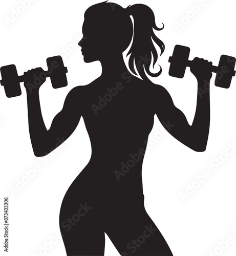 woman holding dumbbells illustration, black color silhouette