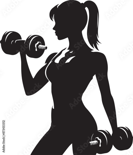 woman holding dumbbells illustration, black color silhouette
