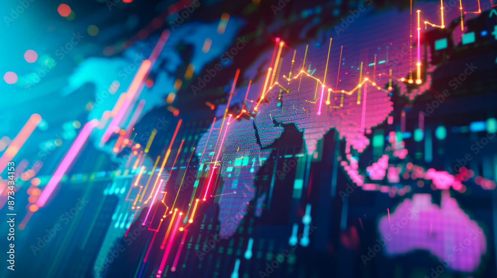 custom made wallpaper toronto digitalGlobal Financial Data Visualization with Neon Light Effects